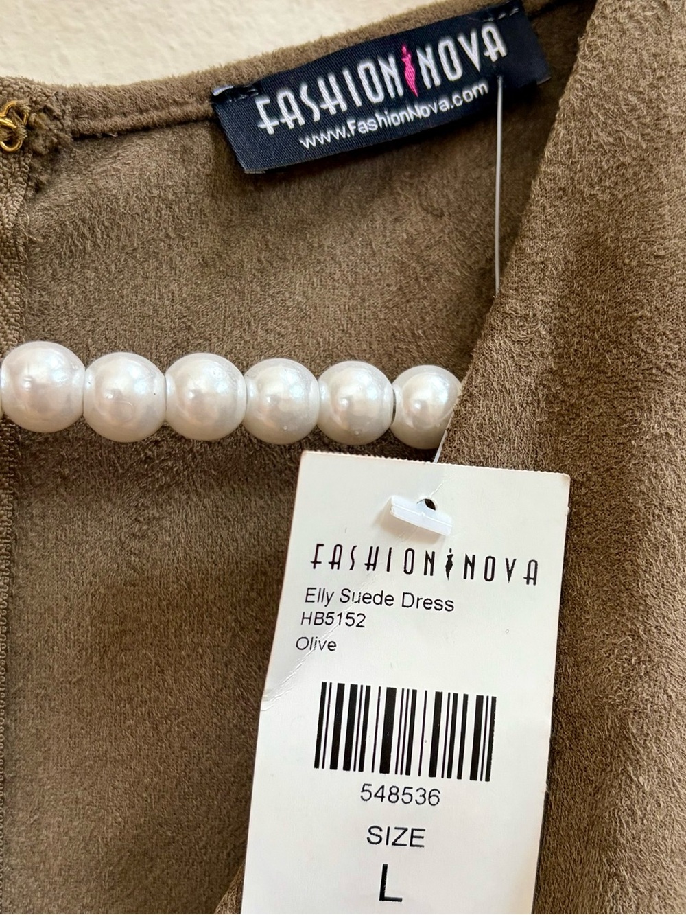 Olive Suede Long Sleeve Mini Dress NWT - Picture 2 of 6